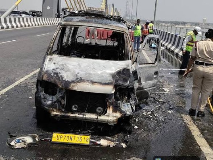 चलती एम्बुलेंस में लगी भीषण आग, चालक ने कूदकर बचाई जान, वाहन जलकर हुआ खाक